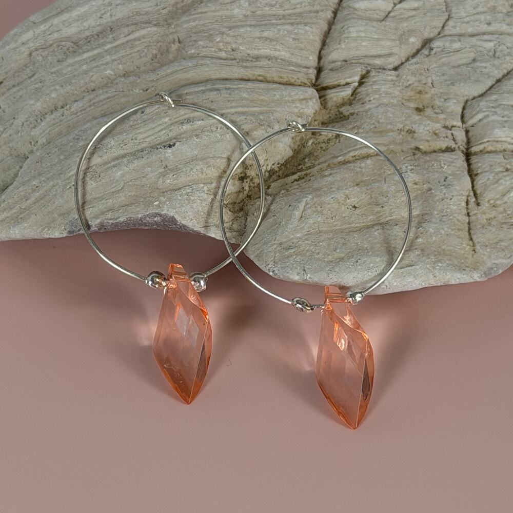 Shasta Daisy Designs Silver-Tone 1" Hoop & Pink Diamond-Shaped Dangle Earrings
